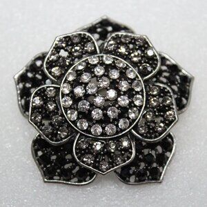 Silver Black and Clear Multi Level Flower Shaped Scarf or Bolo Slide